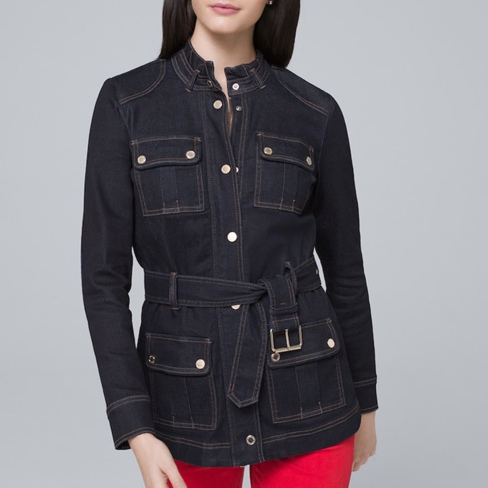 WHBM STRETCH DENIM JACKET WITH BELT